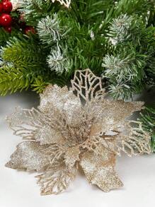 2pcs/6pcs/10pcs Glitter Christmas Poinsettia Flowers, Multi-Color Artificial Poinsettias With Clips, Hollow Glittery Poinsettia Flowers, Christmas Decorations, Holiday Accessories, Christmas Tree, Wreaths, Glitter Poinsettia Ornaments, Holiday Decor DIY Wreaths, Party Decorations,Christmas - Champagne - View 8