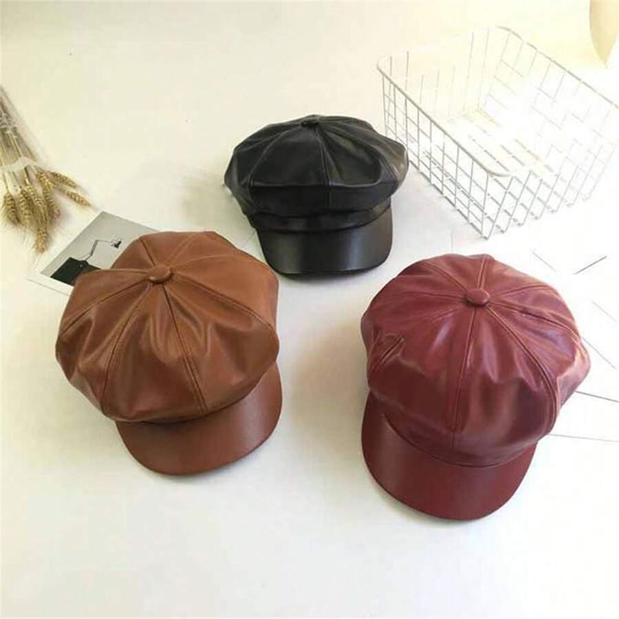 1 Pc Fashion Ladies Women Girls Leather Beret Hats Fashion Newsboy Hat - A - View 1