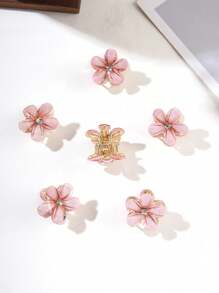 6pcs Pink Crystal-Like Flower Shaped Hair Clip For Women, Side Clip Bangs Hairgrip Hairpins Hair Accessories Boho Valentine's Day Valentines Hair Claws Claw Clips Hair Clips Hair Jaw Clip Hair Clamps Hair Clutch Hair Catcher Clip