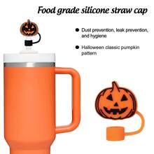 1 Set de 2 Piezas de Tapas para Sorbetes de Silicona con Forma de Calabaza y Fantasma de 10mm, Tapones para Sorbetes Anchos que Encajan en Vasos de 30oz y 40oz, Accesorios para Botellas de Agua, Regalo Perfecto para Halloween