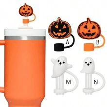 1 Set de 2 Piezas de Tapas para Sorbetes de Silicona con Forma de Calabaza y Fantasma de 10mm, Tapones para Sorbetes Anchos que Encajan en Vasos de 30oz y 40oz, Accesorios para Botellas de Agua, Regalo Perfecto para Halloween