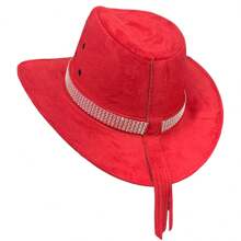 Customized Suede Cowboy Hat With Glitter Stripe - Red - View 3