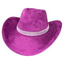 Customized Suede Cowboy Hat With Glitter Stripe - Purple - View 1