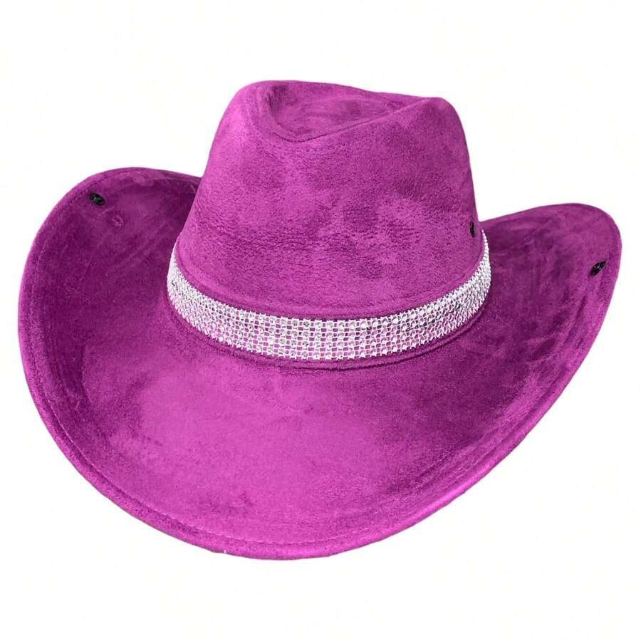 Customized Suede Cowboy Hat With Glitter Stripe - Purple - View 1