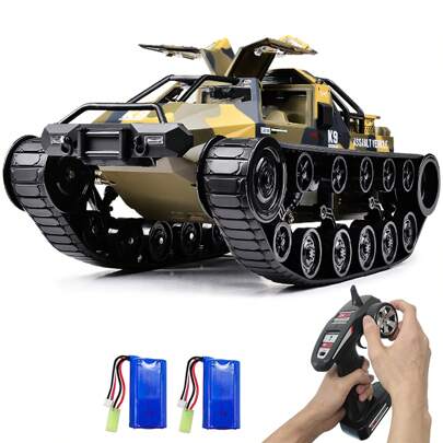 EXHOBBY RACENT Remote Control Tank 1:12 Scale 2.4Ghz Off-Road Crawler All Terrain 4WD 360°Rotating Drifting Car RC Truck With 2 Batteries Toy Gifts