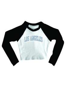 Cropped Raglan Winter Feminine Tumblr Blogger Los Angeles Feminine Long Sleeve - 黑與白 - 查看 1