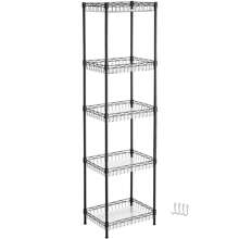 SONGMICS Metal Storage Shelf, Wire Basket Shelving Unit, Kitchen Storage Rack, 4 Hooks, PP Sheets, Adjustable Shelves, Total Load Capacity 100 Kg, For Bathroom, Pantry, Small Spaces - Black - View 6