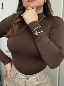 Second Skin Bodysuit Long Sleeve High Neck - 咖啡棕 - 查看 2