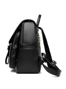 时尚奢华女士背包 软皮背包 青少年女孩背包 女士学校单肩包 2024 - 黑色 - 查看 6