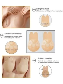 2 Pares De Sujetador Adhesivo Sin Tirantes Con Forma De Mango Clásico En Desnudo Y Negro - Albaricoque - Ver 8