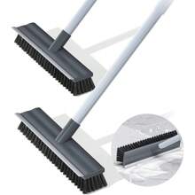 Floor Scrub Brush 2 In 1 Scrape&Brush Push Broom Stiff Bristle 17"-55" Handle