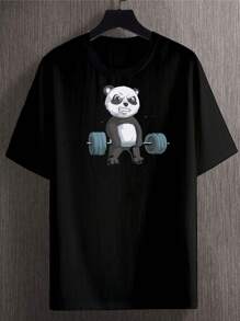 Black T-Shirt Panda Gym Tshirt Men's And Women's Shirt Dtf - 黑色 - 查看 1