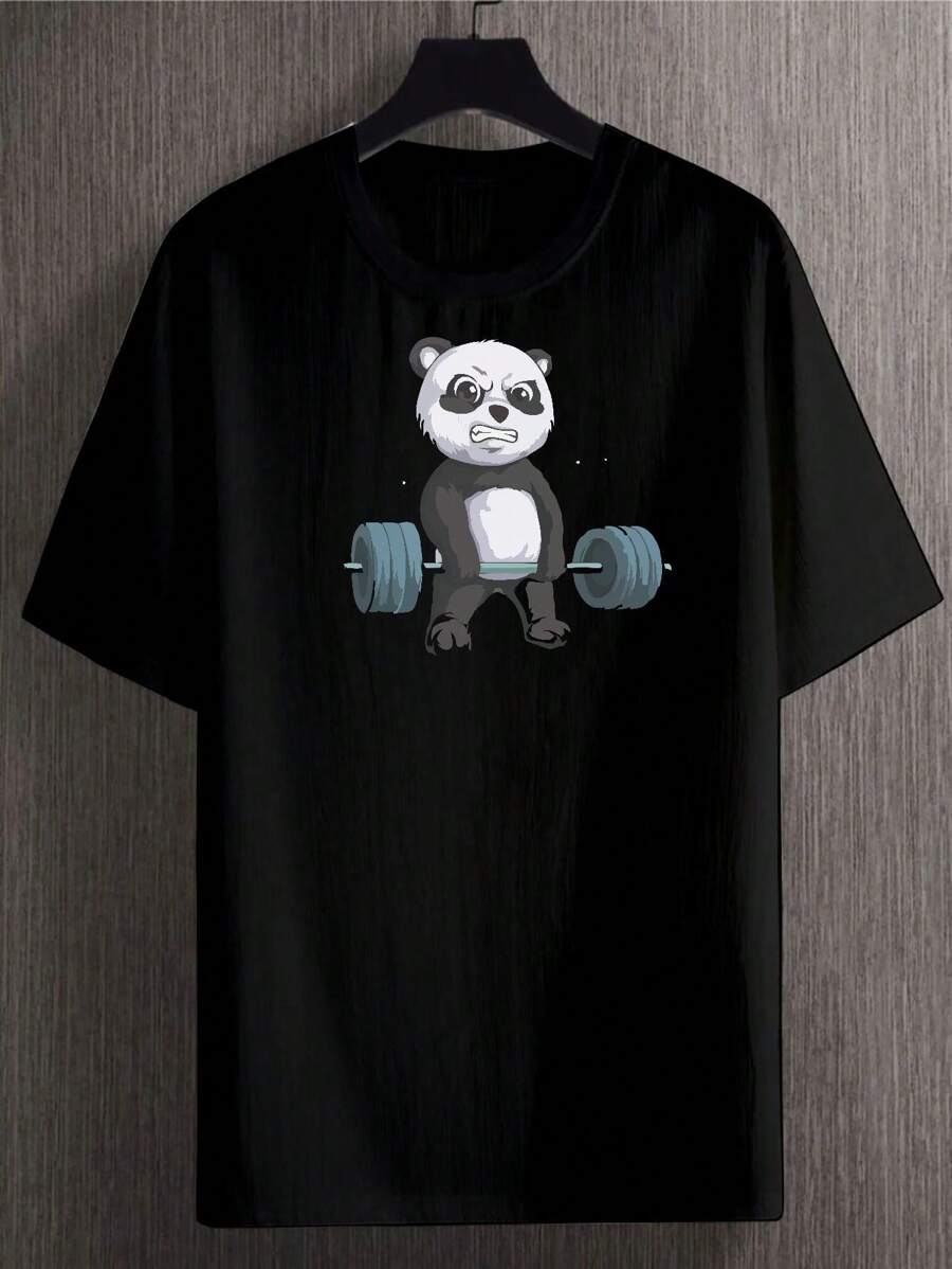 Black T-Shirt Panda Gym Tshirt Men's And Women's Shirt Dtf - 黑色 - 查看 1