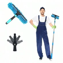 Window Washing Kit With 2.9-4.8 Ft Telescoping Extension Pole, Window Squeegee & Scrubber Combo Pivot System, Indoor And Outdoor Use - Multicolor - View 1