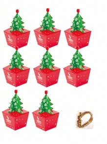 5/10 Pieces 3D Mini Christmas Gift Box, Party Favorite Candy Candy Candy Box, Christmas Tree Shaped Box With Bells - Multicolor - View 1