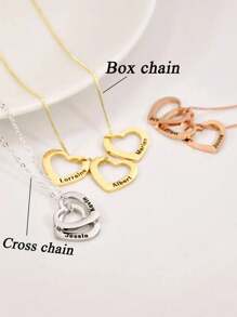 Women's Customized Name Necklace, Stainless Steel Heart-Shaped Engraved Name, 1-8pcs Name Pendant Necklace Set, Family Jewelry Necklace, 3 Chain Options, Necklace, Girlfriend Gift, Birthday Gift, Anniversary Gift, Valentine's Day Gift, Silver, Fashion, Colorful, Vintage, Minimalist, Unisex, Casual, Cute, Customizable, Personalized, Unique, Ideal Gift For Him, Ideal Gift For Her - Gold - View 9