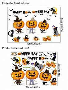 1 件万圣节南瓜头墙贴，展示柜、门窗、鬼屋、酒吧、角落等装饰墙贴，万圣节装饰品，家用玻璃门贴 - 彩色 - 查看 5