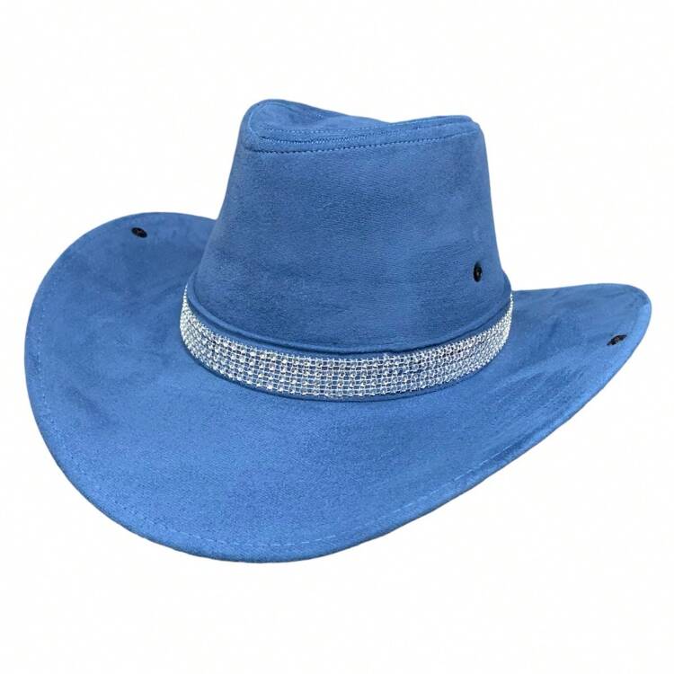 Customized Suede Cowboy Hat With Glitter Stripe - Blue - View 1