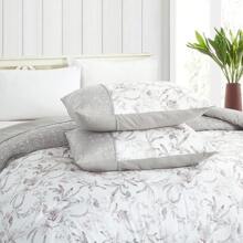 7 Pieces Bloom Flowers Printed Comforter Set With Leaf Pattern, Elegant Embroidered Floral Bed Set For Bedroom, Aesthetic Botanical Bed In A Bag With Down Alternative Filling