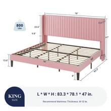 Allewie Full/Queen/King Size Velvet Bed Frame/Vertical Channel Tufted Wingback Headboard/Upholstered Platform Bed/Strong Wooden Slats/No Box Spring Needed/Easy Assembly/Blue/Black/White/Green/Teal/Pink/Grey * Bed Frame Queen Queen Bed Frame Bed Frame Full Full Size Bed Frame King Size Bed Frame Twin Bed Frame Room Decor Home Decor Christmas Decor Bedroom Decor Valentine Day Decor Storage Living Room Decor Furniture House Decor - Hồng - Xem 11