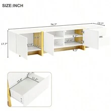 MERAX Luxury Fluted TV Stand For TVs Up To 80'', Modern Entertainment Center With Storage Cabinets & Drawers, Smooth Media Console With Golden Wood Grain Legs For Living Room - 白色 - 查看 6