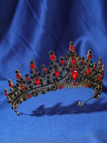 1pc Elegant Vintage Baroque Rhinestone Crown, Sparkling Luxurious Royal Bridal Headpiece For Women Valentine's Day Accessories - 紅色 - 查看 2