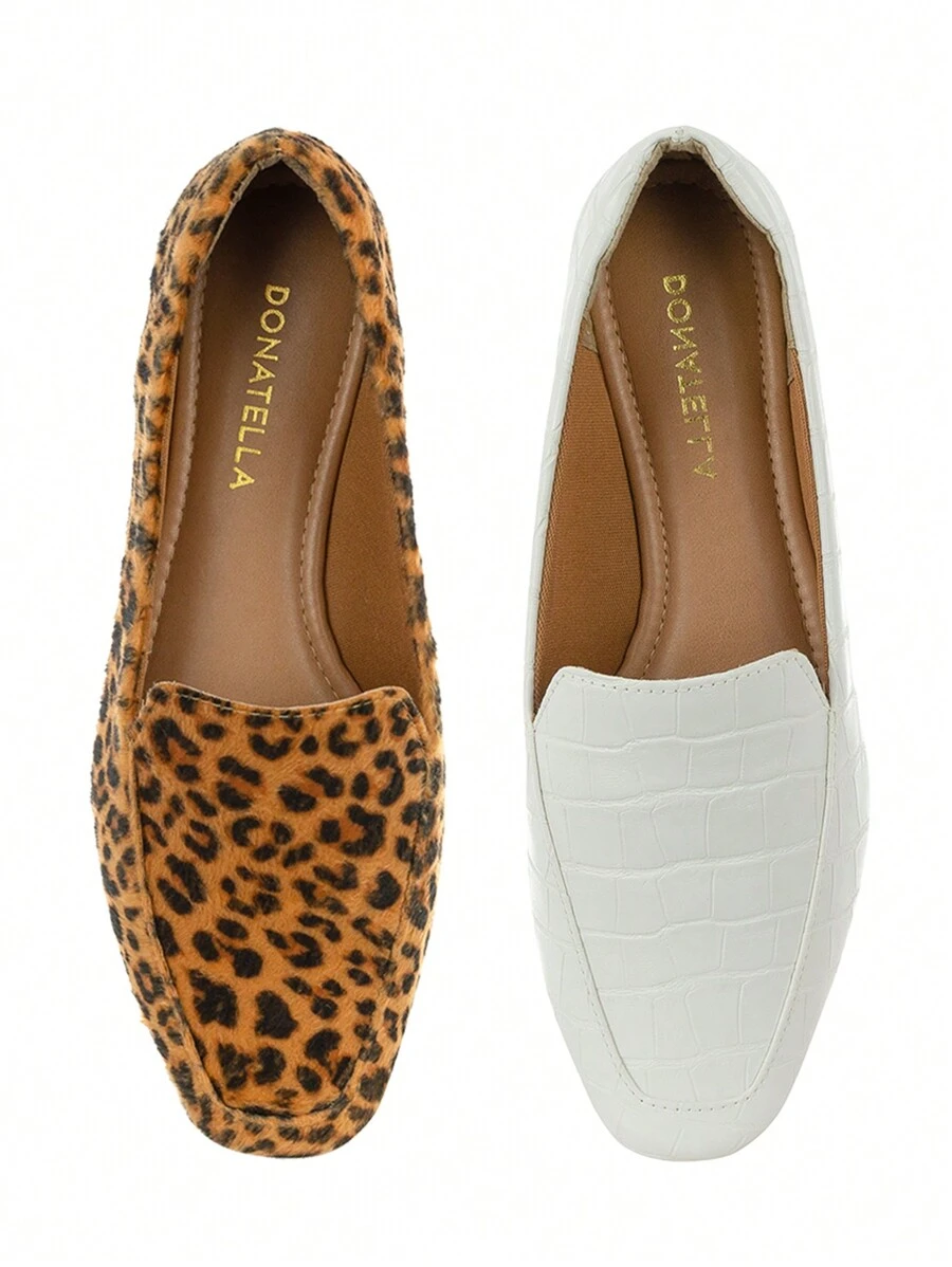 Kit 2 Pairs Women's Moccasin Shoes Donatella Shoes Square Toe Plain Suede Classic Casual Ounce And Miscellaneous - 白色 - 查看 1