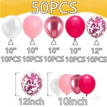 50 piezas/set, 10 pulgadas Globos de látex en color fucsia mate, rosa mate, blanco mate, brillo rosa, reforzados para decoración de baby shower, revelación de sexo, oración, fiesta temática de granja de otoño, cumpleaños de adultos, decoración interior/exterior para Año Nuevo, Navidad, despedida de soltera, graduación, set de globos de cumpleaños, Halloween, Acción de Gracias - Multicolor - Ver 2