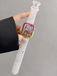 INS Cute Jelly Color Dot Hole Breathable Silicone Strap Compatible With Apple Watch 49 45 44MM 42 41 40 38MM Gradient Case Set Compatible With Apple Watch 9 8 7 6 5 SE Ultra2 Cases
