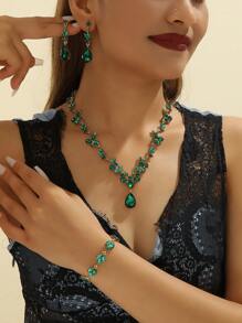 1 dây chuyền + 1 đôi bông tai + 1 vòng tay Bộ trang sức cô dâu đính đá Rhinestone sang trọng thời trang - Nhiều màu - Xem 13