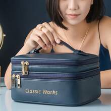 PU Double-Layer Cosmetic Bag Light Luxury Fashion Skincare Organizer Bag Travel Large Capacity Wash Bag