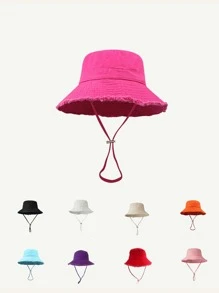 1pc Women's Drawstring Fur Edge Bucket Hat Soft Fabric Windproof Sunshade Outdoor Fashion Elegant Gift Christmas - Multicolor - View 2