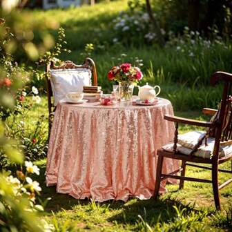 1pc Shiny Rose Gold Sequin Tablecloth, Glitter Table Cloth Suitable For Banquet, Housewarming, Holiday, Wedding, Party, Daily Dining Decor