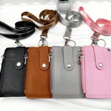 1 pieza de caja de almacenamiento de tarjetas con cremallera para colgar en el cuello, de piel sintética, portátil, ligera, para profesores y estudiantes, suministros de trabajo, tarjeta de identificación para el campus, tarjeta de autobús, tarjeta de identificación para estudiantes y empleados, de uso universal para estudiantes, empleados y profesores, tarjeta de identificación para estudiantes, empleados y profesores, tarjetero, cartera, tarjetero, tarjetero de visita, tarjetero de crédito, cordón para profesores, tarjetero para mujer, minicartera para mujer, tarjetero