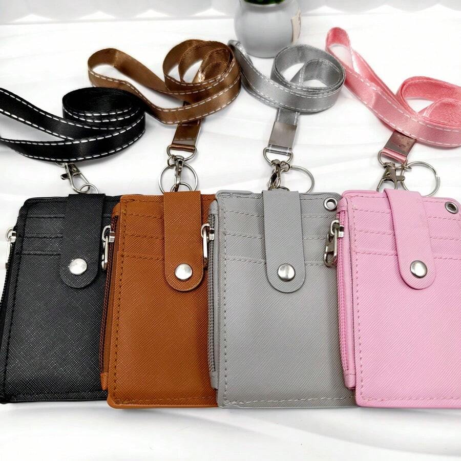 1 pieza de caja de almacenamiento de tarjetas con cremallera para colgar en el cuello, de piel sintética, portátil, ligera, para profesores y estudiantes, suministros de trabajo, tarjeta de identificación para el campus, tarjeta de autobús, tarjeta de identificación para estudiantes y empleados, de uso universal para estudiantes, empleados y profesores, tarjeta de identificación para estudiantes, empleados y profesores, tarjetero, cartera, tarjetero, tarjetero de visita, tarjetero de crédito, cordón para profesores, tarjetero para mujer, minicartera para mujer, tarjetero