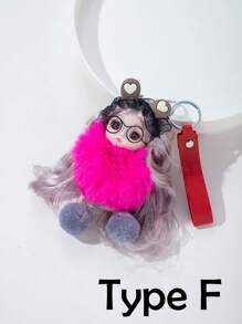 1个仿毛皮粉色娃娃吊坠，PVC材质钥匙扣挂件，适用于钥匙、背包、车钥匙 - 彩色 - 查看 18