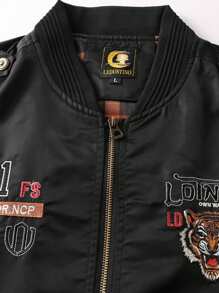 LEDUNTINO Men's New Fashion Tiger Embroidery Bomber Jacket With Zipper And Multiple Pockets, Lightweight Casual Jacket Suitable For Spring And Autumn Outdoor Activities - Black - View 5