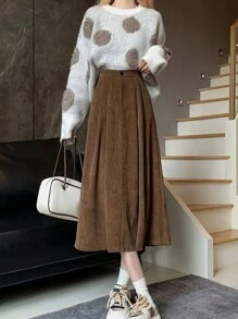 Falda vintage de unicolor informal para mujer, primavera/otoño