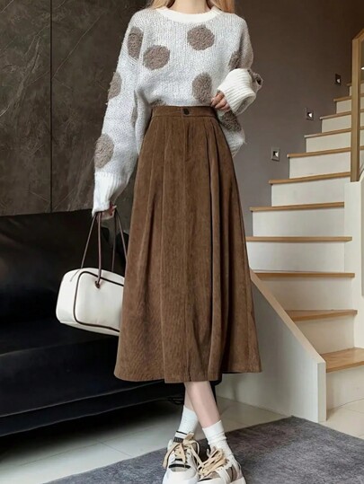 Falda vintage de unicolor informal para mujer, primavera/otoño