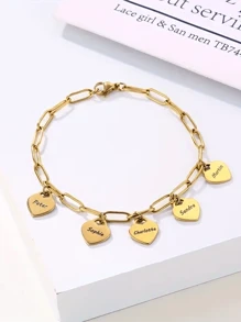 Pulseira com pingente de coração personalizado, joias de aço inoxidável, pingentes de vários nomes personalizados, pulseiras da moda, pulseira de corrente de clipe de papel dourada personalizada, presente de aniversário para sua mãe, namorada, para aniversários, para uso diário, para baile de formatura, para o dia das mães, para o dia dos namorados, para formatura, para casamentos