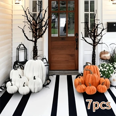 7 Pieces/Halloween Pumpkins/Yellow, White/Suitable For Halloween Courtyard Decoration Accessories/Party Helpers/Home Decoration, Atmosphere Decoration