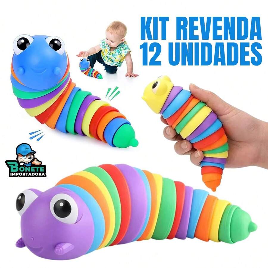 Kit 12 Sensory 3D Lobster - Creckpeia Colorful Articulated Worm Caterpillar Toy - 套件 12 感官 3D 龍蝦 - 查看 1
