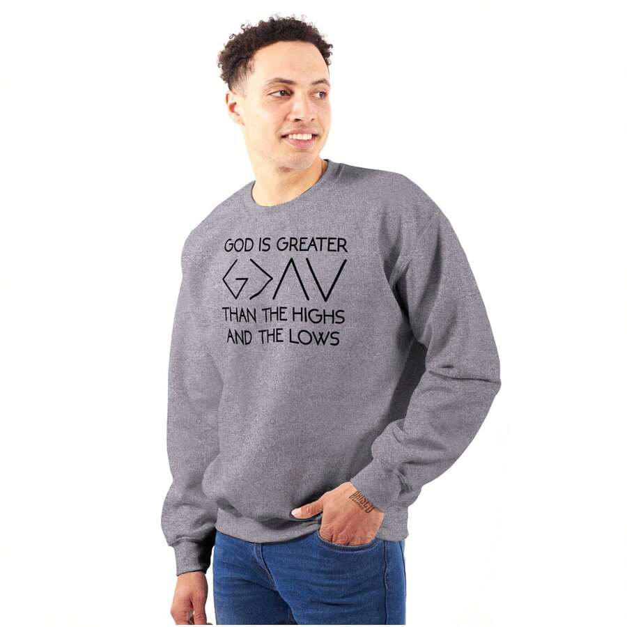 BRISCO BRANDS Sudadera irónica con la leyenda "Dios es talla grande grande que los altibajos" - Gris deportivo - Ver 1