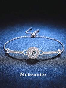 1 件奢华 925 银 1 克拉莫桑石手链，适合女性日常佩戴、派对、度假、情人节、母亲节、结婚纪念日、生日、新年珠宝礼物 - 銀色 - 查看 1