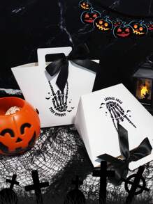 6pcs Spooky Skeleton Mini Gift Boxes With Black Satin Ribbon, Ideal For Halloween Candies, Chocolates, And Small Gifts, Fun Skeleton Design For Trick-Or-Treating And Halloween Decor,Christmas - Hand Tote Box - View 1