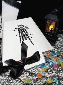 6pcs Spooky Skeleton Mini Gift Boxes With Black Satin Ribbon, Ideal For Halloween Candies, Chocolates, And Small Gifts, Fun Skeleton Design For Trick-Or-Treating And Halloween Decor,Christmas - Hand Tote Box - View 3