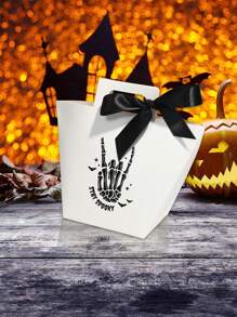 6pcs Spooky Skeleton Mini Gift Boxes With Black Satin Ribbon, Ideal For Halloween Candies, Chocolates, And Small Gifts, Fun Skeleton Design For Trick-Or-Treating And Halloween Decor,Christmas - Hand Tote Box - View 4