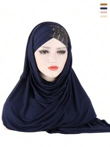 1 Peça Faixa de Cabeça de Seda Multicolorida Sólida para Mulheres Nova, Lenço Hijab de Seda Leitosa com Lantejoulas para Uso com Roupas com Véu