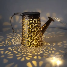 Solar Powered LED String Light Watering Can Outdoor Garden Art Lamp Hollow Decor - Brown - View 11