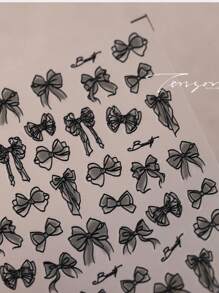 3D立体黑白蕾丝蝴蝶结美甲贴纸 - 自粘卡通主题贴纸，适用于DIY美甲、手机壳和日记本 美甲用品 - 黑色 - 查看 3